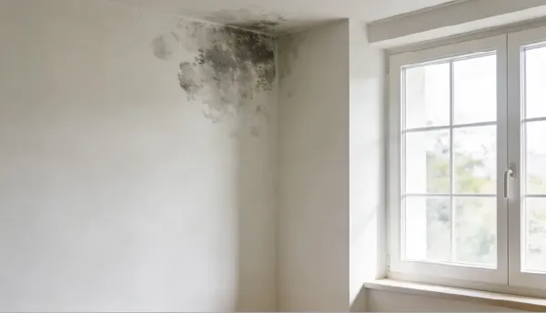 Esquina de pared con moho por humedad